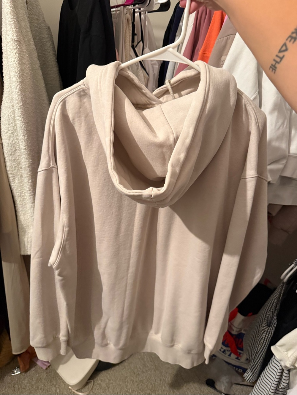 Nike Cream Oversized Pullover Hoodie with White Swoosh - Picture 2 of 3
